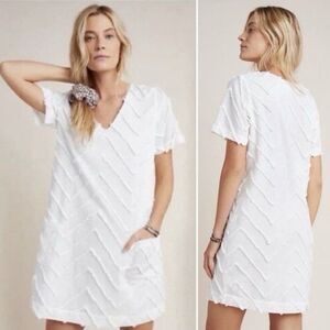 Anthropologie Porridge Marcelle Textured Shift Dress Pockets White Size Medium